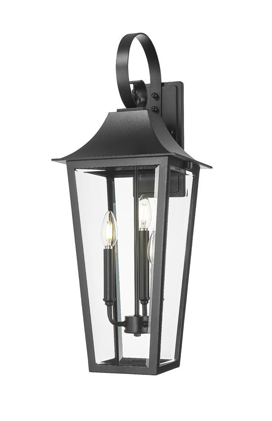 Z-Lite Gannon 10" 3-Light Black Stainless Steel Outdoor Wall Light With Clear Beveled Glass Shade