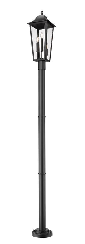 Z-Lite Gannon 10" W x 100" H 3-Light Black Stainless Steel Outdoor Post Mounted Fixture With Clear Beveled Glass Shade