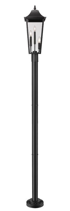 Z-Lite Gannon 10" W x 100" H 3-Light Black Stainless Steel Outdoor Post Mounted Fixture With Clear Beveled Glass Shade