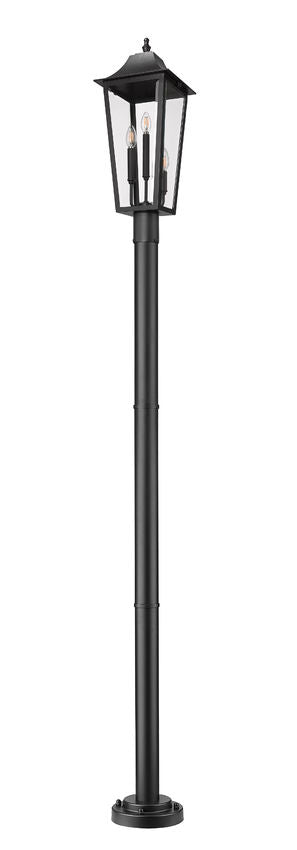 Z-Lite Gannon 10" W x 100" H 3-Light Black Stainless Steel Outdoor Post Mounted Fixture With Clear Beveled Glass Shade