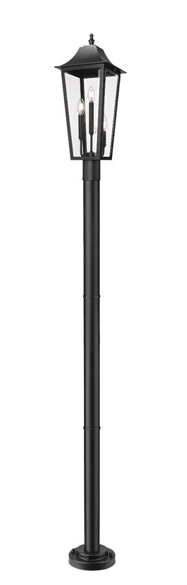 Z-Lite Gannon 10" W x 100" H 3-Light Black Stainless Steel Outdoor Post Mounted Fixture With Clear Beveled Glass Shade