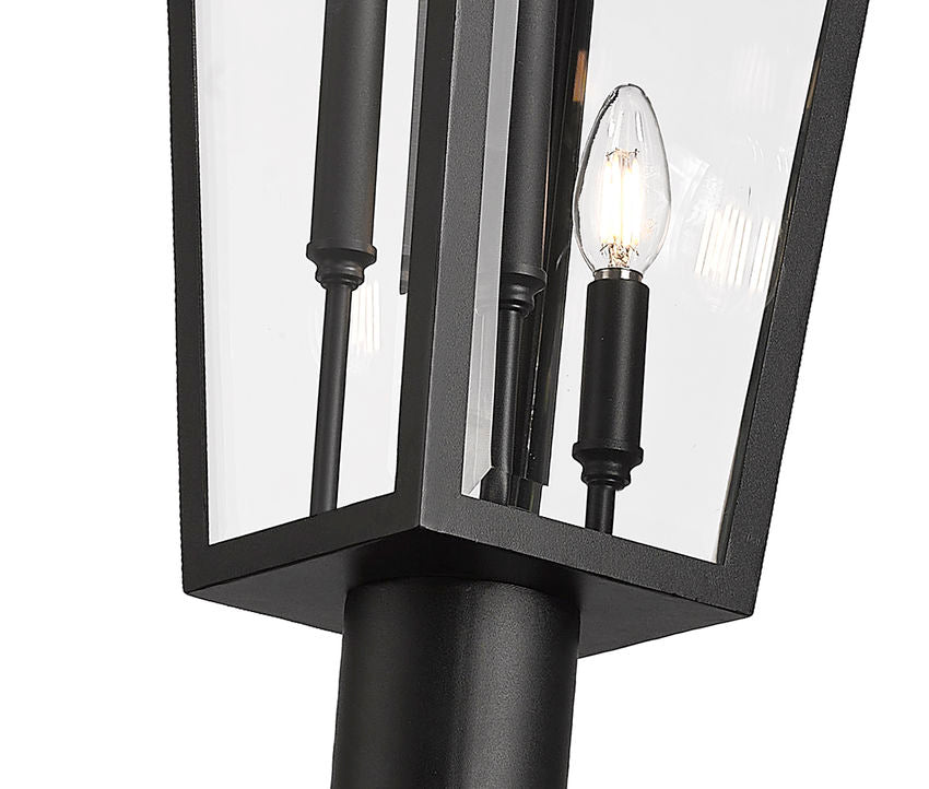Z-Lite Gannon 10" W x 121" H 3-Light Black Stainless Steel Outdoor Post Mounted Fixture With Clear Beveled Glass Shade