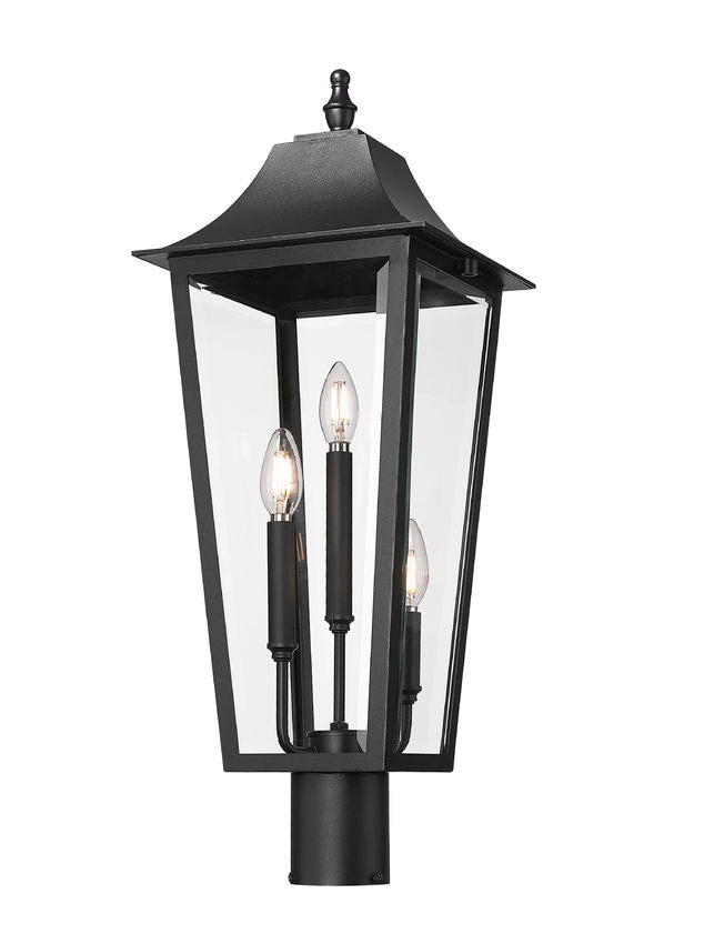 Z-Lite Gannon 10" W x 27" H 3-Light Black Stainless Steel Outdoor Post Mount Fixture With Clear Beveled Glass Shade