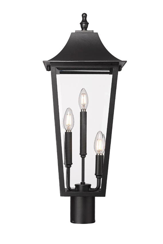 Z-Lite Gannon 10" W x 27" H 3-Light Black Stainless Steel Outdoor Post Mount Fixture With Clear Beveled Glass Shade