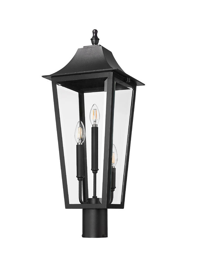 Z-Lite Gannon 10" W x 27" H 3-Light Black Stainless Steel Outdoor Post Mount Fixture With Clear Beveled Glass Shade