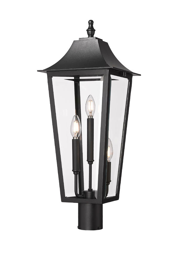 Z-Lite Gannon 10" W x 27" H 3-Light Black Stainless Steel Outdoor Post Mount Fixture With Clear Beveled Glass Shade