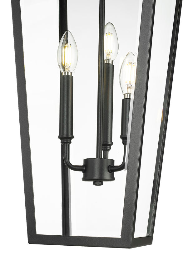 Z-Lite Gannon 12" 3-Light Black Stainless Steel Outdoor Chain Mount Ceiling Fixture With Clear Beveled Glass Shade
