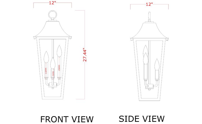 Z-Lite Gannon 12" 3-Light Black Stainless Steel Outdoor Chain Mount Ceiling Fixture With Clear Beveled Glass Shade