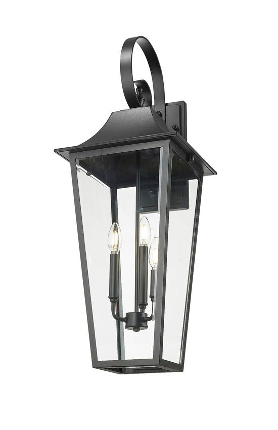 Z-Lite Gannon 12" 3-Light Black Stainless Steel Outdoor Wall Light With Clear Beveled Glass Shade