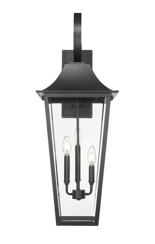 Z-Lite Gannon 12" 3-Light Black Stainless Steel Outdoor Wall Light With Clear Beveled Glass Shade