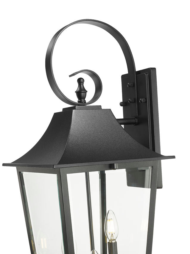 Z-Lite Gannon 12" 3-Light Black Stainless Steel Outdoor Wall Light With Clear Beveled Glass Shade