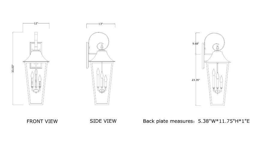 Z-Lite Gannon 12" 3-Light Black Stainless Steel Outdoor Wall Light With Clear Beveled Glass Shade