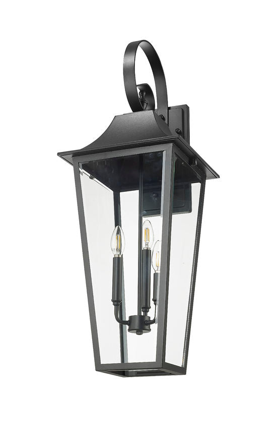 Z-Lite Gannon 12" 3-Light Black Stainless Steel Outdoor Wall Light With Clear Beveled Glass Shade