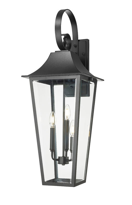Z-Lite Gannon 12" 3-Light Black Stainless Steel Outdoor Wall Light With Clear Beveled Glass Shade