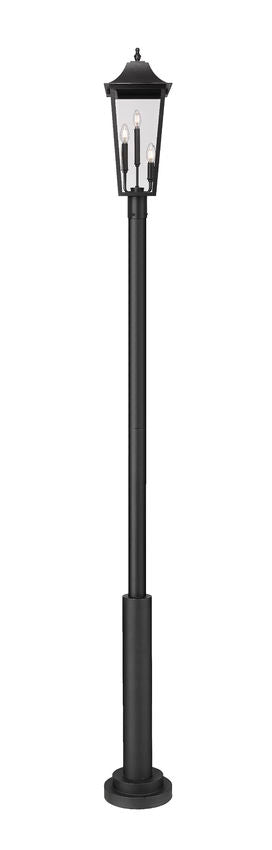 Z-Lite Gannon 12" W x 122" H 3-Light Black Stainless Steel Outdoor Post Mounted Fixture With Clear Beveled Glass Shade