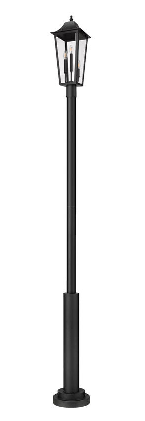 Z-Lite Gannon 12" W x 122" H 3-Light Black Stainless Steel Outdoor Post Mounted Fixture With Clear Beveled Glass Shade
