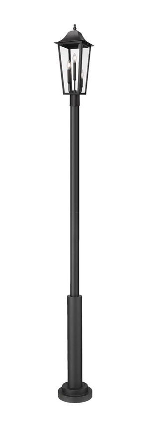Z-Lite Gannon 12" W x 122" H 3-Light Black Stainless Steel Outdoor Post Mounted Fixture With Clear Beveled Glass Shade
