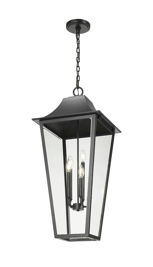 Z-Lite Gannon 16" 5-Light Black Stainless Steel Outdoor Chain Mount Ceiling Fixture With Clear Beveled Glass Shade