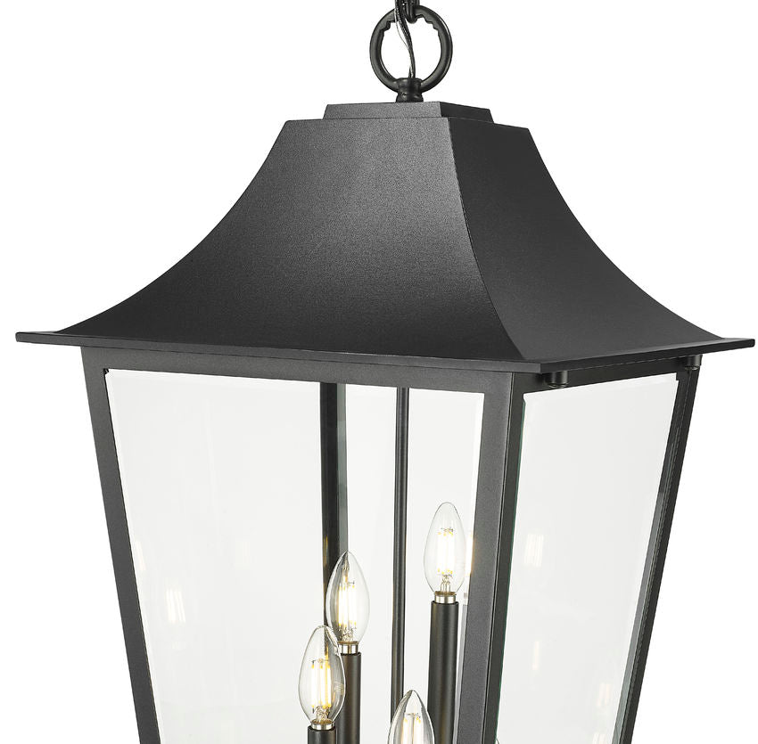 Z-Lite Gannon 16" 5-Light Black Stainless Steel Outdoor Chain Mount Ceiling Fixture With Clear Beveled Glass Shade