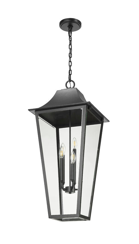 Z-Lite Gannon 16" 5-Light Black Stainless Steel Outdoor Chain Mount Ceiling Fixture With Clear Beveled Glass Shade