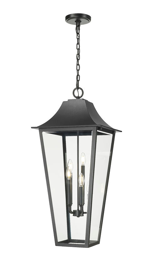 Z-Lite Gannon 16" 5-Light Black Stainless Steel Outdoor Chain Mount Ceiling Fixture With Clear Beveled Glass Shade
