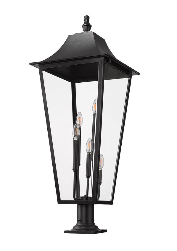 Z-Lite Gannon 16" 5-Light Black Stainless Steel Outdoor Pier Mounted Fixture With Clear Beveled Glass Shade