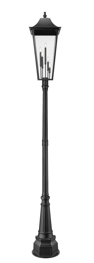Z-Lite Gannon 16" W x 122" H 5-Light Black Stainless Steel Outdoor Post Mounted Fixture With Clear Beveled Glass Shade