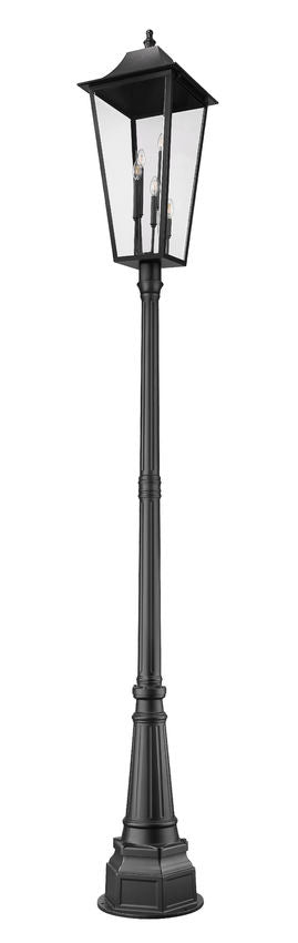 Z-Lite Gannon 16" W x 122" H 5-Light Black Stainless Steel Outdoor Post Mounted Fixture With Clear Beveled Glass Shade