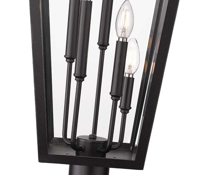 Z-Lite Gannon 16" W x 122" H 5-Light Black Stainless Steel Outdoor Post Mounted Fixture With Clear Beveled Glass Shade
