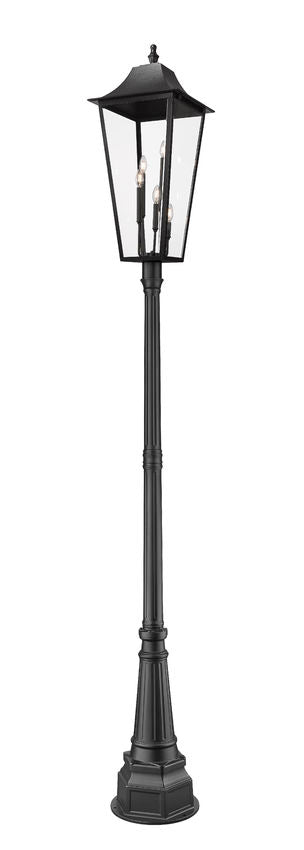 Z-Lite Gannon 16" W x 122" H 5-Light Black Stainless Steel Outdoor Post Mounted Fixture With Clear Beveled Glass Shade
