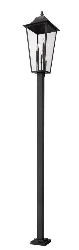 Z-Lite Gannon 16" W x 133" H 5-Light Black Stainless Steel Outdoor Post Mounted Fixture With Clear Beveled Glass Shade