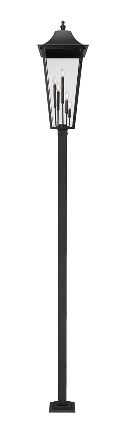 Z-Lite Gannon 16" W x 133" H 5-Light Black Stainless Steel Outdoor Post Mounted Fixture With Clear Beveled Glass Shade