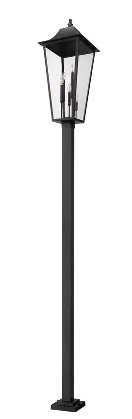 Z-Lite Gannon 16" W x 133" H 5-Light Black Stainless Steel Outdoor Post Mounted Fixture With Clear Beveled Glass Shade