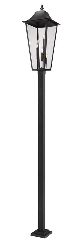 Z-Lite Gannon 16" W x 133" H 5-Light Black Stainless Steel Outdoor Post Mounted Fixture With Clear Beveled Glass Shade