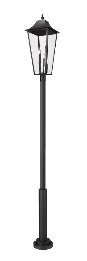 Z-Lite Gannon 16" W x 135" H 5-Light Black Stainless Steel Outdoor Post Mounted Fixture With Clear Beveled Glass Shade