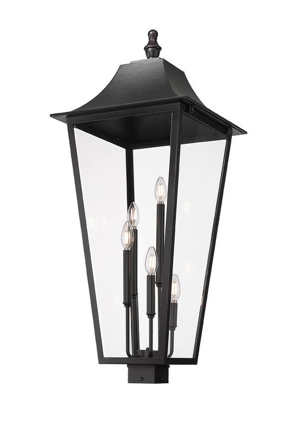 Z-Lite Gannon 16" W x 39" H 5-Light Black Stainless Steel Outdoor Post Mount Fixture With Clear Beveled Glass Shade