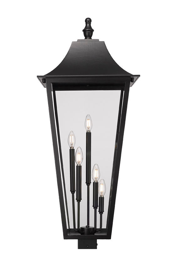 Z-Lite Gannon 16" W x 39" H 5-Light Black Stainless Steel Outdoor Post Mount Fixture With Clear Beveled Glass Shade