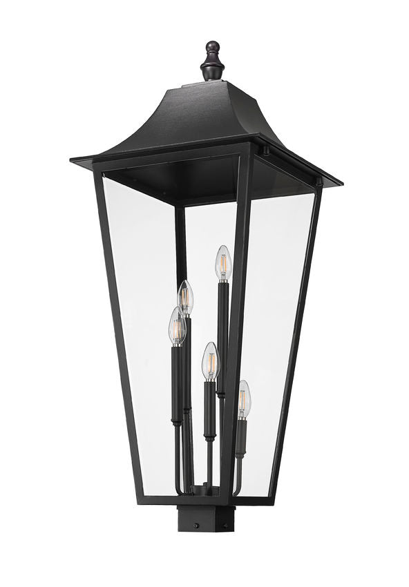 Z-Lite Gannon 16" W x 39" H 5-Light Black Stainless Steel Outdoor Post Mount Fixture With Clear Beveled Glass Shade