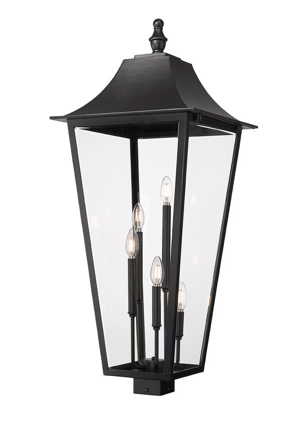 Z-Lite Gannon 16" W x 39" H 5-Light Black Stainless Steel Outdoor Post Mount Fixture With Clear Beveled Glass Shade