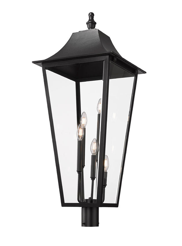 Z-Lite Gannon 16" W x 40" H 5-Light Black Stainless Steel Outdoor Post Mounted Fixture With Clear Beveled Glass Shade