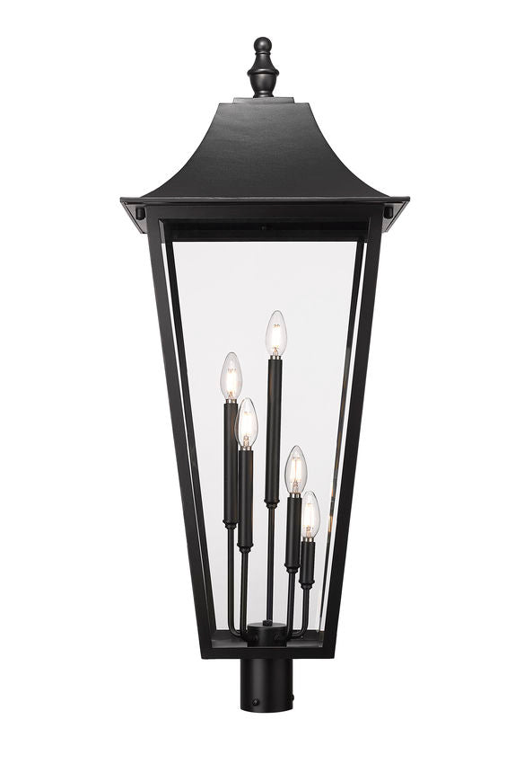 Z-Lite Gannon 16" W x 40" H 5-Light Black Stainless Steel Outdoor Post Mounted Fixture With Clear Beveled Glass Shade