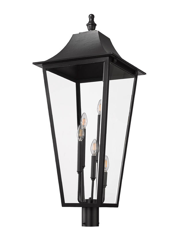 Z-Lite Gannon 16" W x 40" H 5-Light Black Stainless Steel Outdoor Post Mounted Fixture With Clear Beveled Glass Shade
