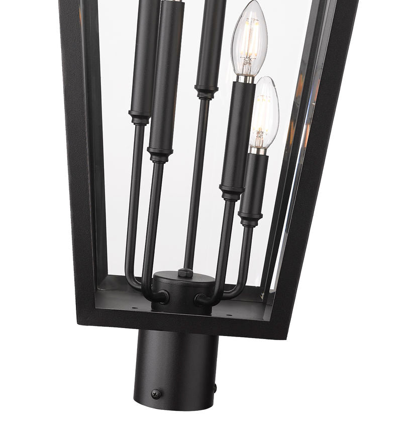 Z-Lite Gannon 16" W x 40" H 5-Light Black Stainless Steel Outdoor Post Mounted Fixture With Clear Beveled Glass Shade