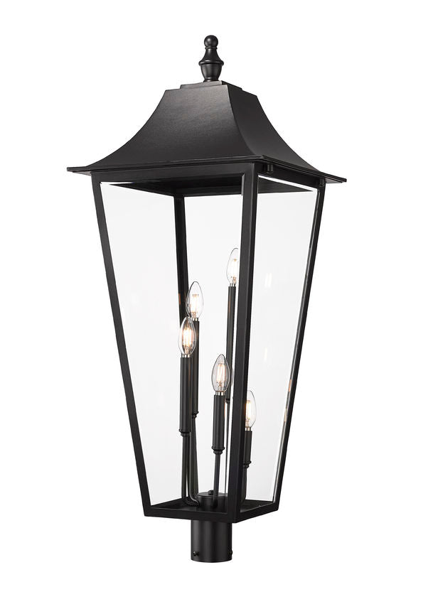 Z-Lite Gannon 16" W x 40" H 5-Light Black Stainless Steel Outdoor Post Mounted Fixture With Clear Beveled Glass Shade