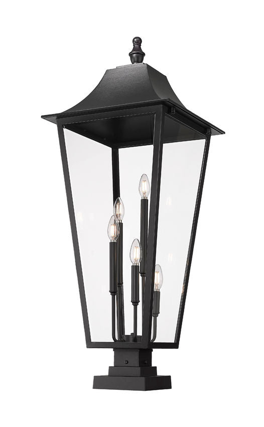 Z-Lite Gannon 16" W x 41" H 5-Light Black Stainless Steel Outdoor Pier Mounted Fixture With Clear Beveled Glass Shade