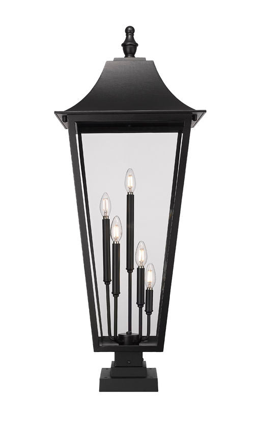Z-Lite Gannon 16" W x 41" H 5-Light Black Stainless Steel Outdoor Pier Mounted Fixture With Clear Beveled Glass Shade