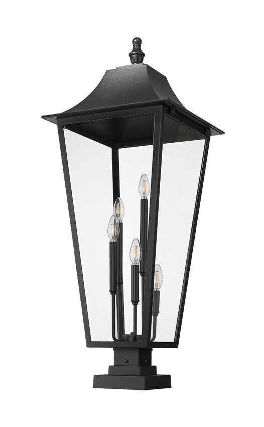 Z-Lite Gannon 16" W x 41" H 5-Light Black Stainless Steel Outdoor Pier Mounted Fixture With Clear Beveled Glass Shade