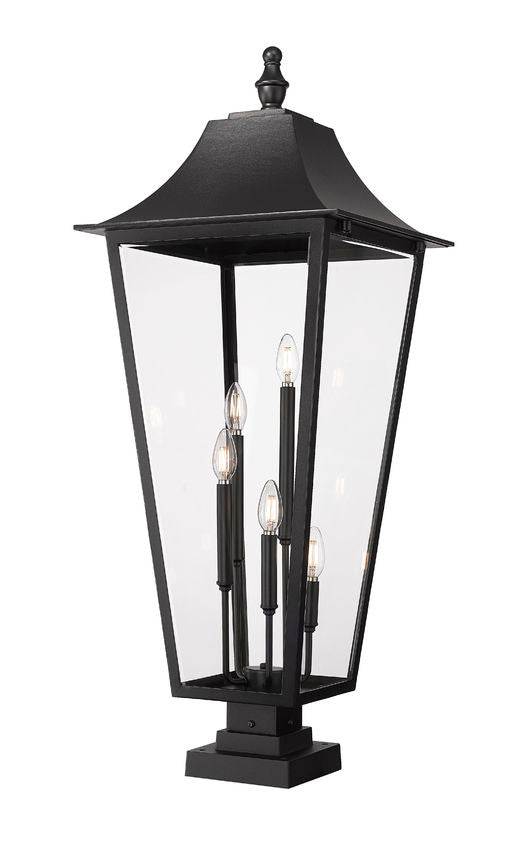 Z-Lite Gannon 16" W x 41" H 5-Light Black Stainless Steel Outdoor Pier Mounted Fixture With Clear Beveled Glass Shade