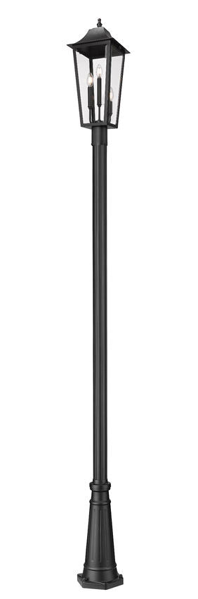 Z-Lite Gannon 5008PHBR-5011P-BK 3-Light Black Stainless Steel Outdoor Post Mounted Fixture With Clear Beveled Glass Shade