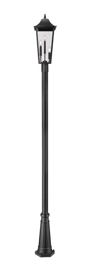 Z-Lite Gannon 5008PHBR-5011P-BK 3-Light Black Stainless Steel Outdoor Post Mounted Fixture With Clear Beveled Glass Shade